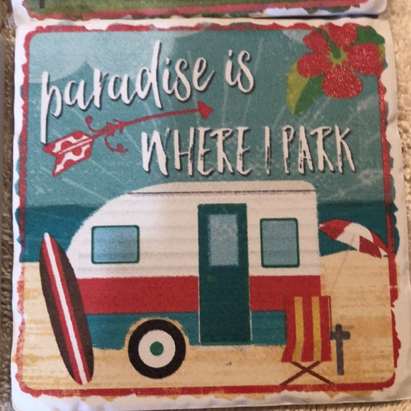 NWOT counterart happy camper’s multi image absorbent stone tumbled tile coasters - Picture 6 of 7